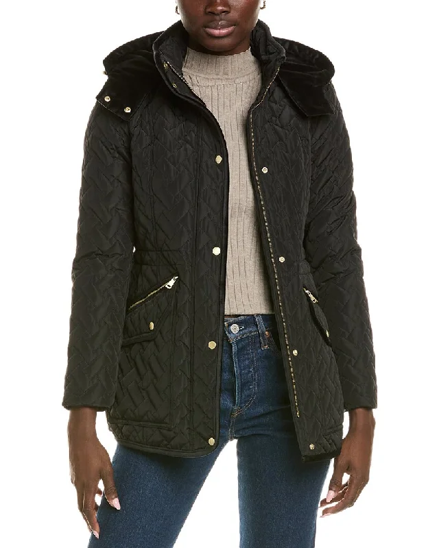 Clearance Sale Cole Haan Signature Quilted Velvet-Trim Parka