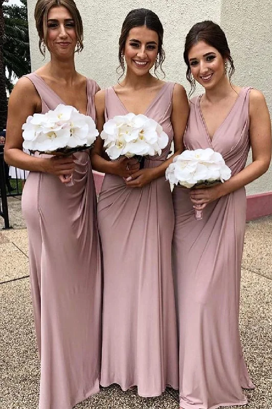 playful dressGorgeous V Neck Fitted Blush Long Bridesmaid Dress