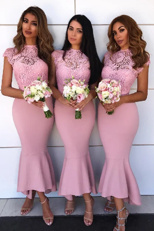 chic shift dressElegant Mermaid Long Pink Bridesmaid Dress