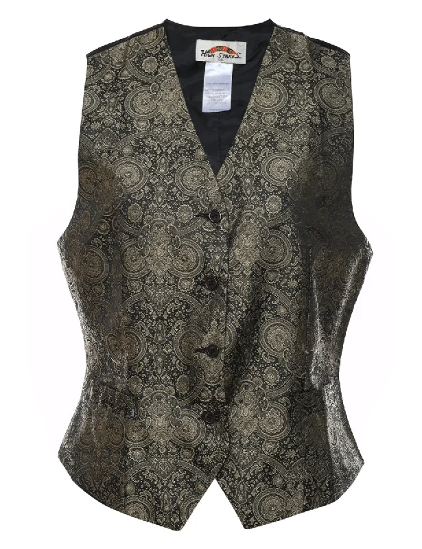 outdoor coatBrocade Paisley Pattern Black & Silver Waistcoat - M