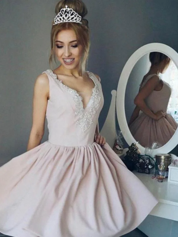 Stock Clearance A-line V-neck Beading Pink Short Princess Homecoming Dresses With Pleats ANN6201 Stock Clearance A-line V-neck Beading Pink Short Princess Homecoming Dresses With Pleats ANN6201