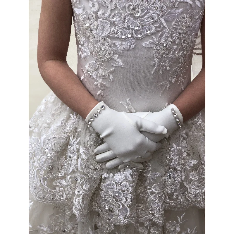 off-shoulder dressSatin Trimmed Gloves-Ivory