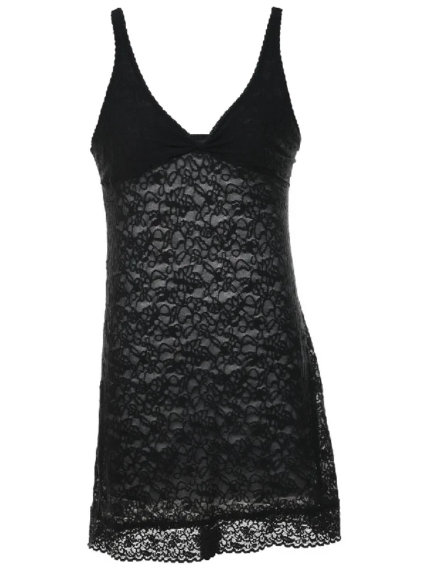 windbreaker jacketBlack Classic Lace Slip Dress - M