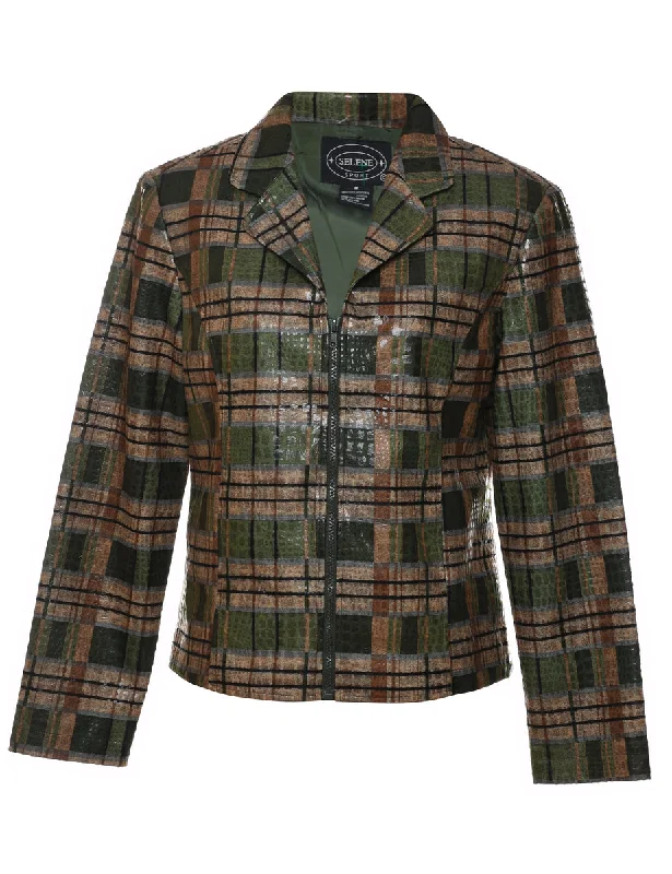 urban street coatDark Green & Brown Checked 1990s Jacket - M