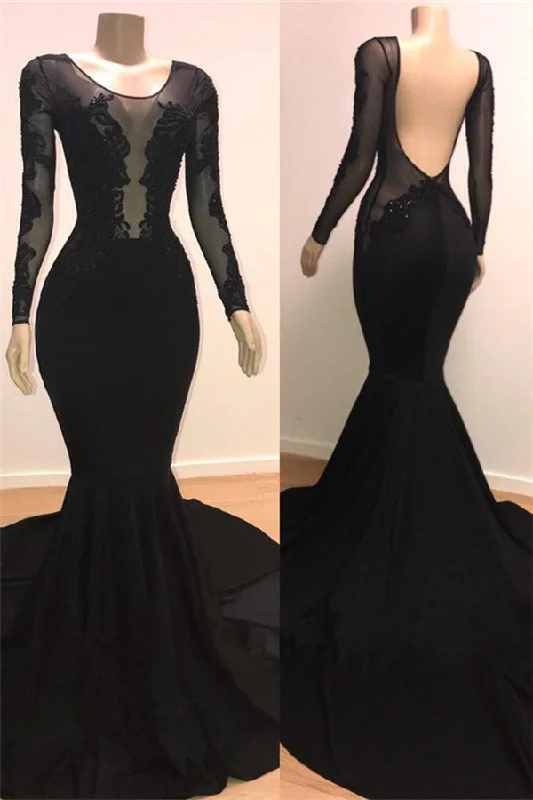 Deal Alert Unique Scoop Long Sleevess Backless Appliques Tulle Mermaid Prom Dresses Deal Alert Unique Scoop Long Sleevess Backless Appliques Tulle Mermaid Prom Dresses
