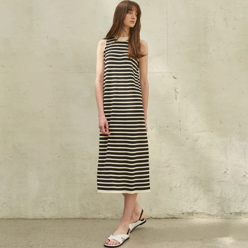 puff sleeve dressVintage Striped Sleeveless Knit Dress