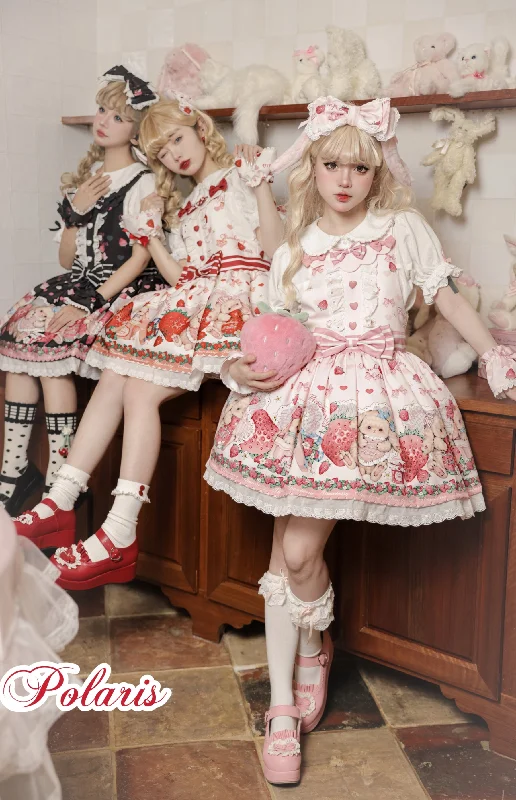 chic slip dressPolaris Lolita~Rabbit Berry Gift Box~Sweet Lolita Salopette and Dress Set