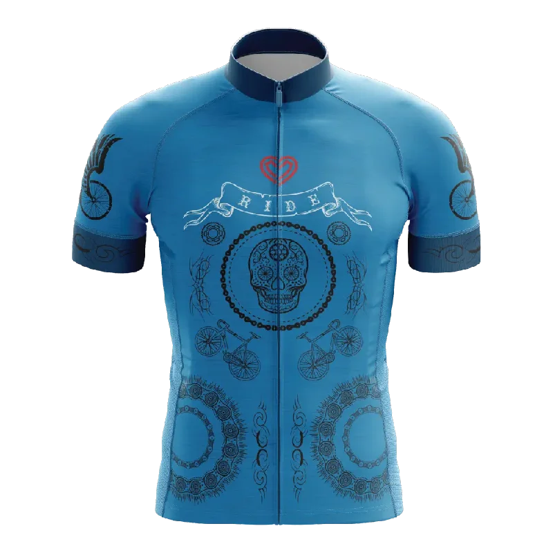 activewear hoodieSkull & Gears Blue Short Sleeve Cycling Jersey