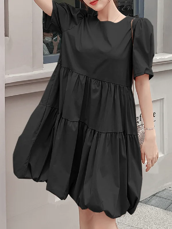 oversized dressLeisure Short Sleeve Pleating Loose Summer Dress