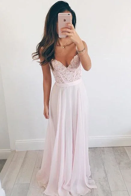 sophisticated dressElegant A-line V-neck Long Chiffon Pink Long Prom Dress