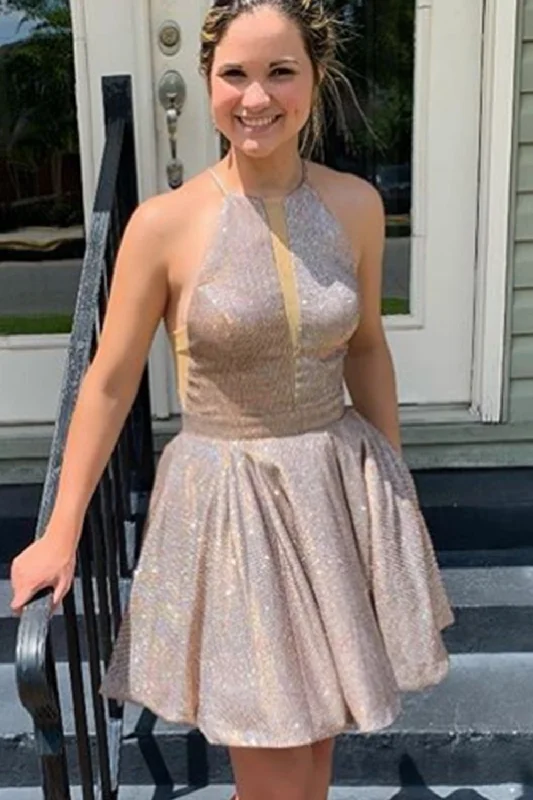 Limited Time Halter O Neck Satin Mini Prom Homecoming Dress Mocha Silver Cocktail Dress ANN6306 Limited Time Halter O Neck Satin Mini Prom Homecoming Dress Mocha Silver Cocktail Dress ANN6306