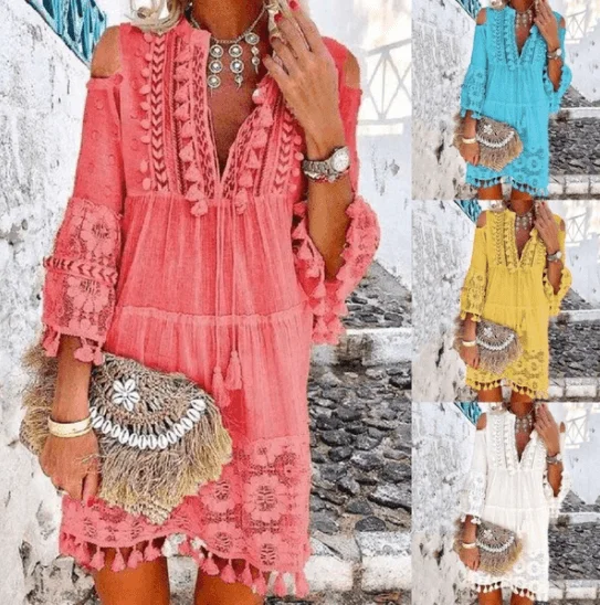 backless dressLace fringed mid-length lace shirt