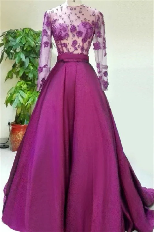 Value Deals Gorgeous Long Sleeves Evening Dress Appliques Beadings