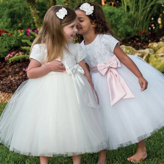 flowy dressSarah Louise Tulle Dress in White/Pink Bow