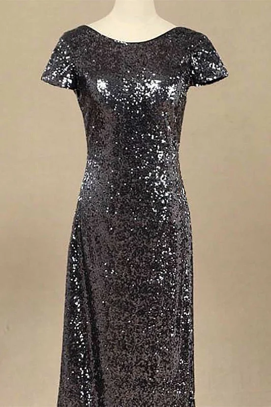 Limited Stock wrap-around dressBlack Sequin Cap Sleeve Backless Long Bridesmaid Dress Limited Stock wrap-around dressBlack Sequin Cap Sleeve Backless Long Bridesmaid Dress
