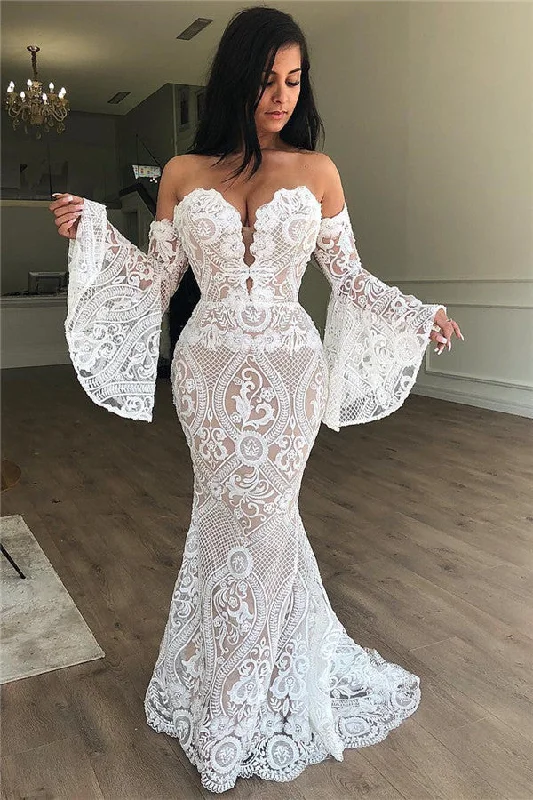 Can't Be Beat Off-the-Shoulder Lace Evening Dress Chic Strapless Bell Sleeves Prom Dresses Can't Be Beat Off-the-Shoulder Lace Evening Dress Chic Strapless Bell Sleeves Prom Dresses
