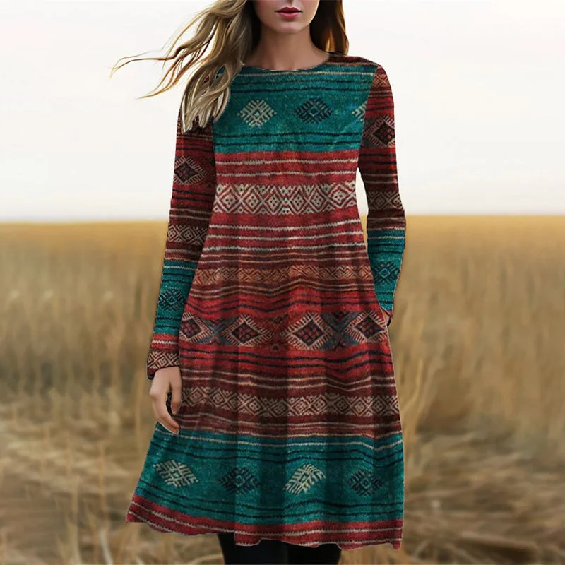 casual dressVintage Ethnic Print Dress