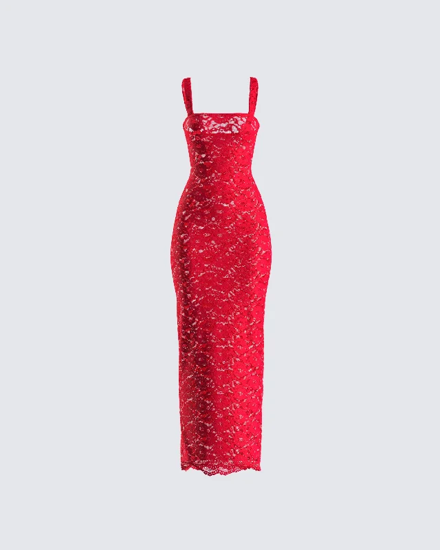 stylish party dressArlo Red Lace Strappy Maxi Dress