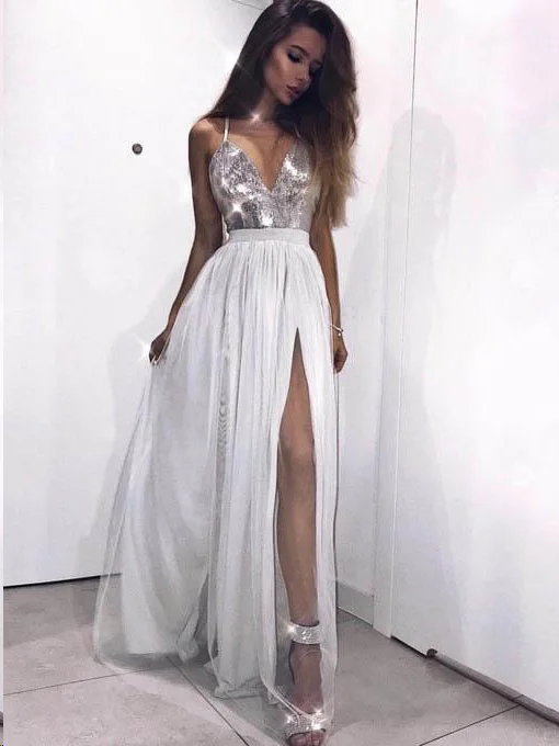 Stock Up and Save Simple Prom Dresses with Slit V Neck Aline Long Sparkly Open Back Prom Dress JKL1360 Stock Up and Save Simple Prom Dresses with Slit V Neck Aline Long Sparkly Open Back Prom Dress JKL1360