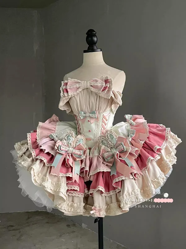 v-neck dressPOSHEPOSE~Satin Waltz~Sweet Lolita Dress High-end Tiered Dress