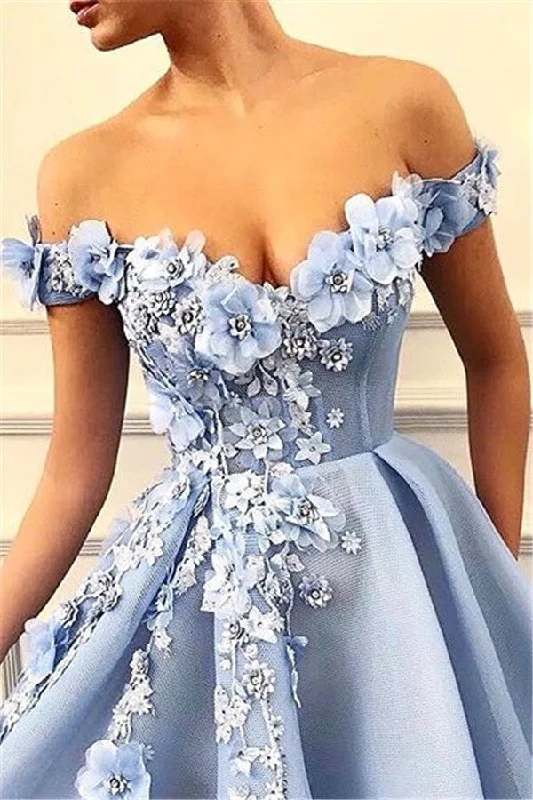 Mega Sale Elegant Off-The-Shoulder Flower Appliques Sleeveless A-Line Prom Party Gowns Mega Sale Elegant Off-The-Shoulder Flower Appliques Sleeveless A-Line Prom Party Gowns