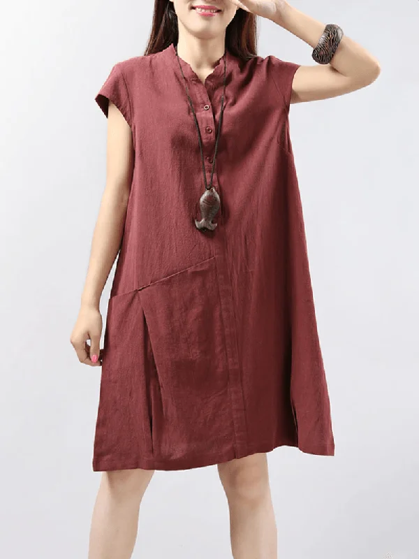 off-the-shoulder dressWomen Short Sleeve Button Solid Color Casual Dress