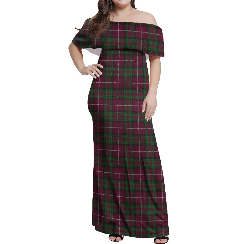 Instant Discount Stewart of Bute Hunting Tartan Off Shoulder Long Dress