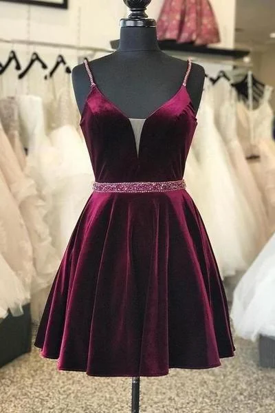 Deep Discounts Burgundy Velvet Homecoming Dress Short Plunging V-neckline Cocktail Dress ANN5507 Deep Discounts Burgundy Velvet Homecoming Dress Short Plunging V-neckline Cocktail Dress ANN5507