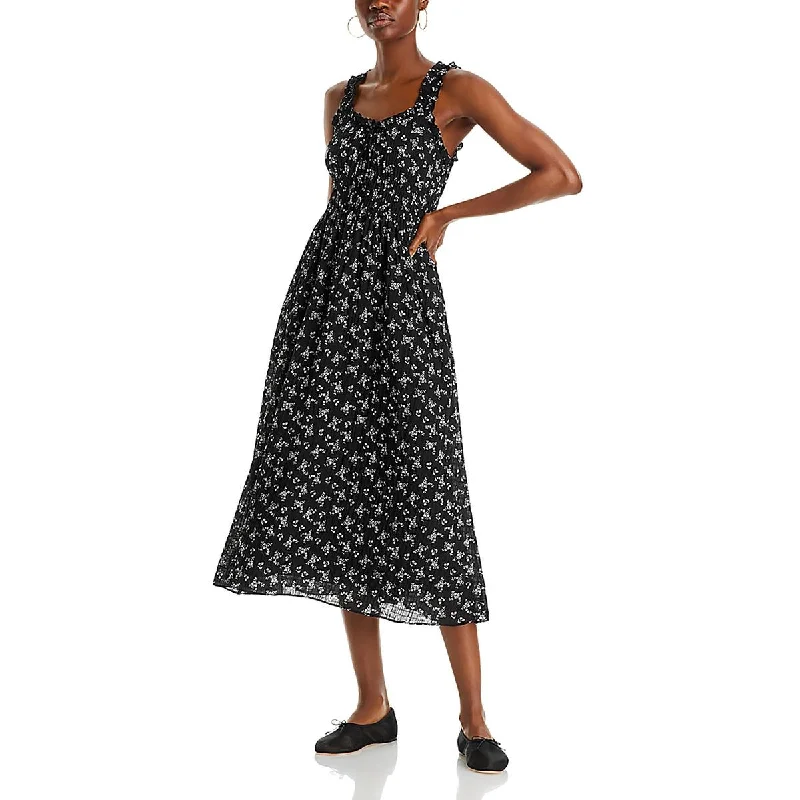 Stock Clearance casual slip dressWomens Floral Print Square Neck Maxi Dress