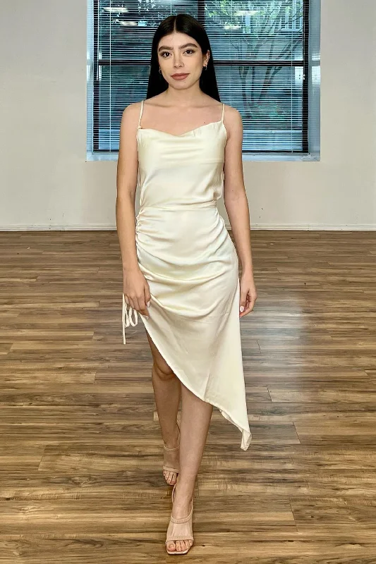 Price Meltdown fitted dressChampagne Spaghetti Strap Drawstring Bridesmaid Dress