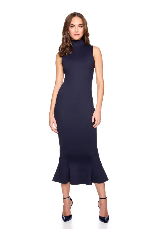 trendy wrap dressmock neck sleeveless trumpet midi dress