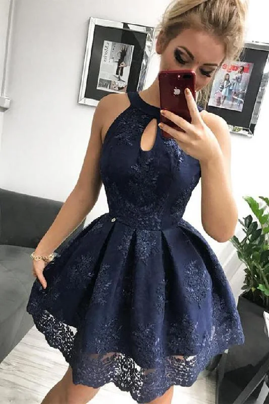 The Best Prices High Neck Black Lace Mini Length Homecoming Dresses Short Prom Dress Hoco Gowns NA3003