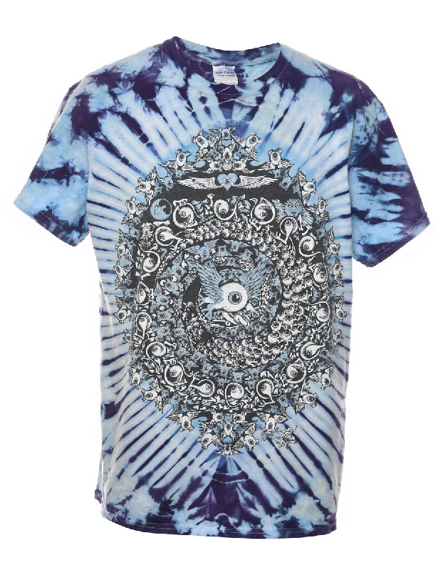 Final Clearance Tie Dye Purple & Light Blue Eyeball Design Printed T-shirt - M