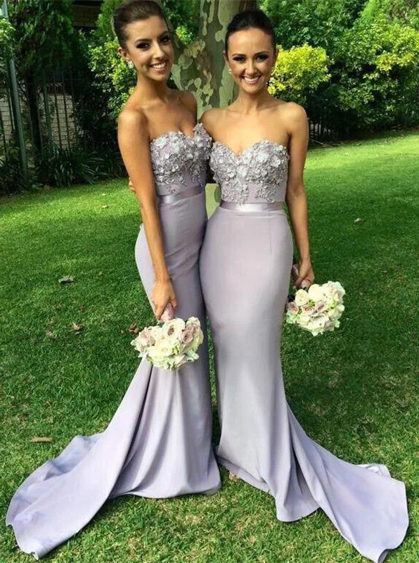 modern dressGorgeous Strapless Mermaid Lavender Bridesmaid Dress with Appliques