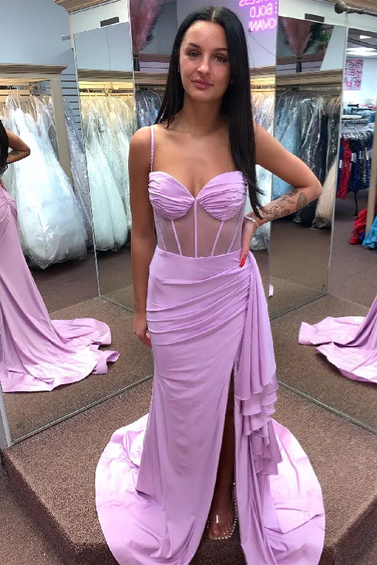 Best Deals trendy mini dressLilac Cascading Ruffle Mermaid Satin Long Prom Dress with Slit Best Deals trendy mini dressLilac Cascading Ruffle Mermaid Satin Long Prom Dress with Slit
