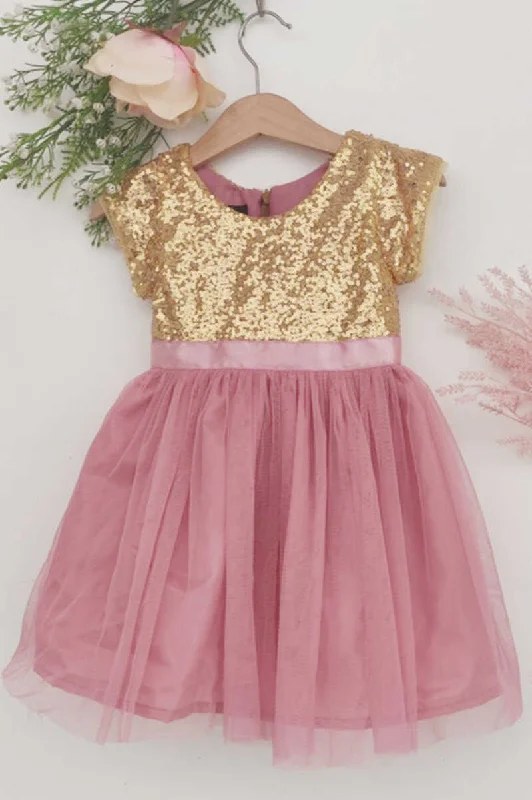 chic dressDusty Pink Sequins Short Sleeve Flower Girl Dress