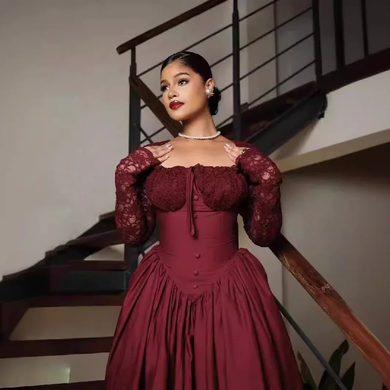 Must-Have Deals layered dressEuropean And American Square Collar Lace Long Sleeve Puffy Midi Dress Tight Waist Solid Color Dress Must-Have Deals layered dressEuropean And American Square Collar Lace Long Sleeve Puffy Midi Dress Tight Waist Solid Color Dress