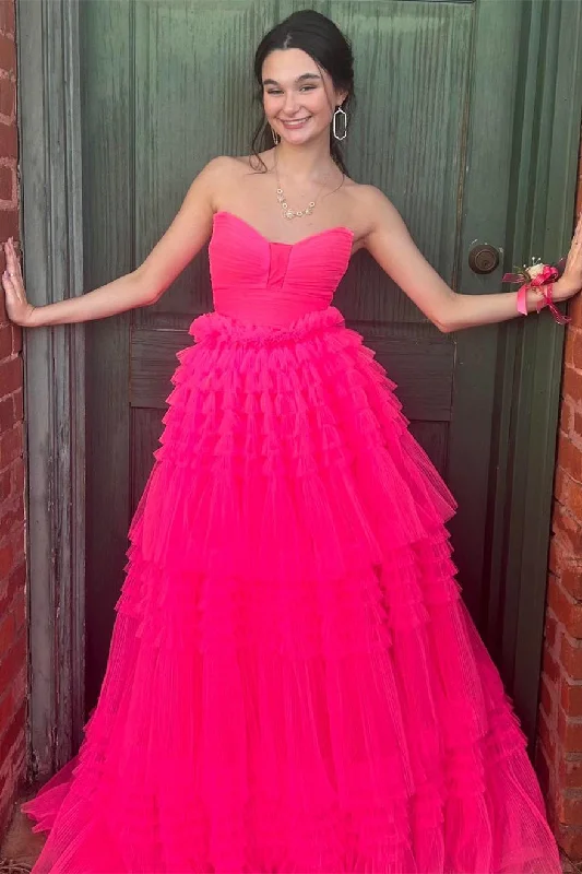 Bonus Savings long-sleeve floral dressFuchsia Strapless Pleated Ruffle-Layers Long Prom Dress Bonus Savings long-sleeve floral dressFuchsia Strapless Pleated Ruffle-Layers Long Prom Dress