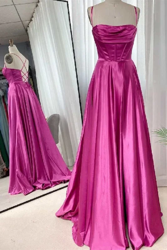 Reduced Prices flowy maxi dressBarbie Pink Cowl Neck Lace-Up A-Line Prom Dress