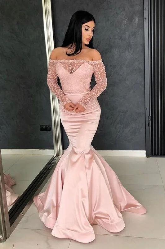 Overstock Gorgeous Mermaid Off-the-Shoulder Prom Gowns Long Sleeves Lace Evening Dresses Overstock Gorgeous Mermaid Off-the-Shoulder Prom Gowns Long Sleeves Lace Evening Dresses
