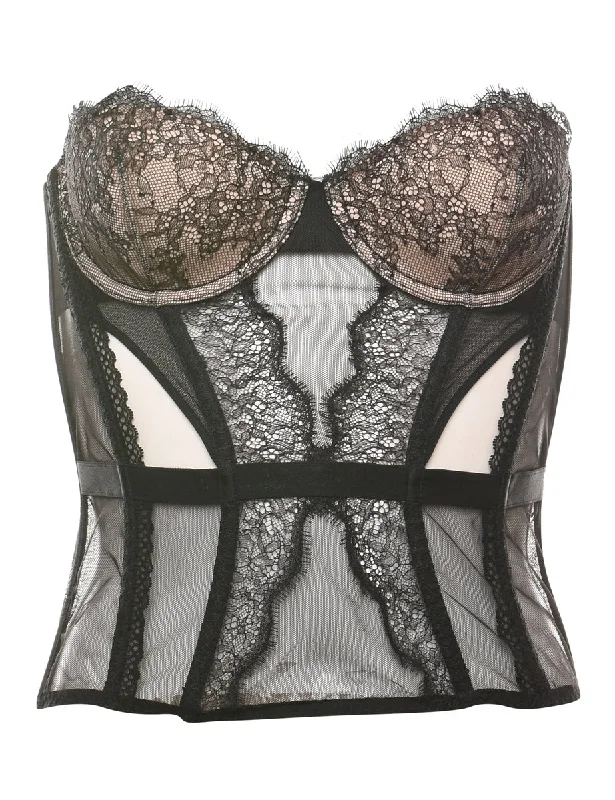 Special Offer Black Sheer Lace 1990s Bustier - S