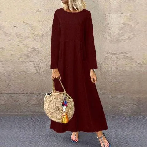 comfy dressLarge Size Autumn And Winter New Solid Color Long Sleeves