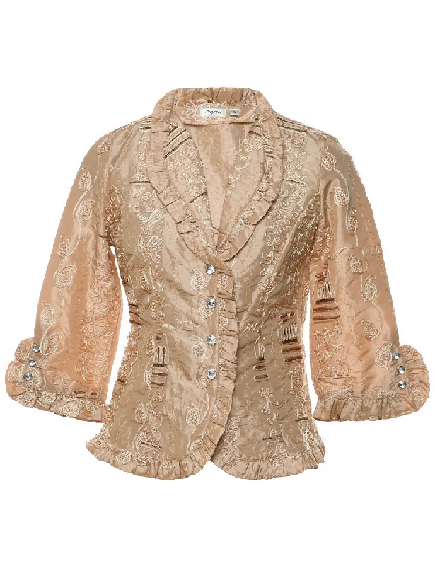 cozy coatEmbellished Beige Metallic Jacket - S