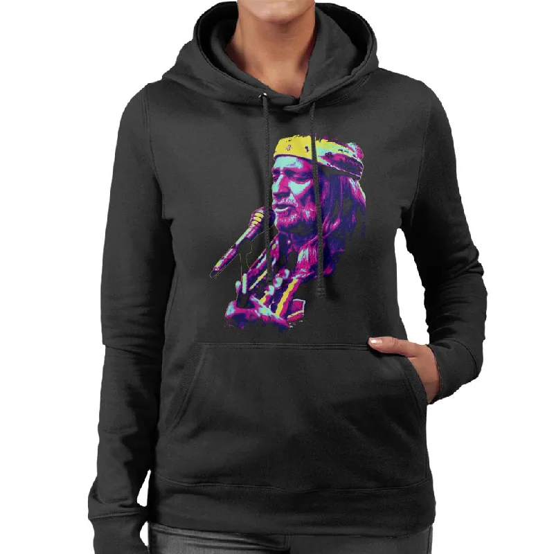 Now or Never sporty hooded sweatshirtTV Times Willie Nelson Live Paint Splatter Pop Art Stylised Women's Hooded Sweatshirt