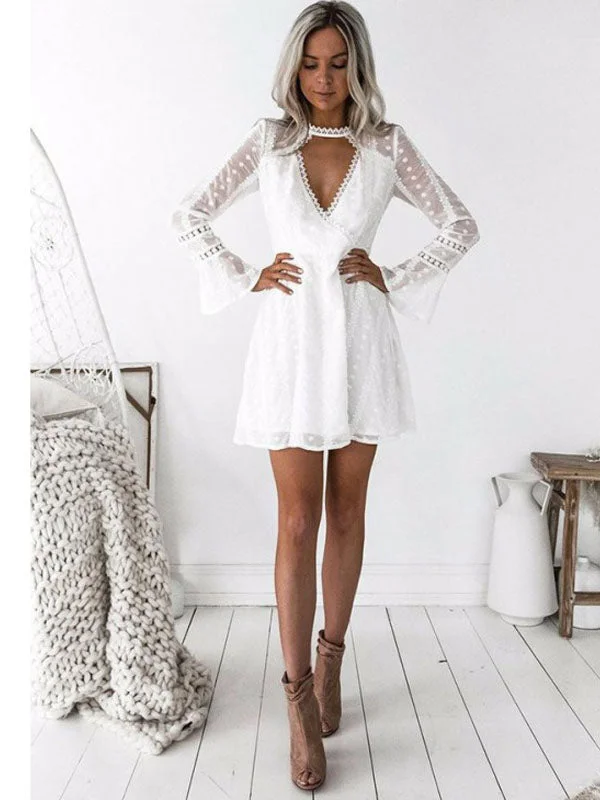 YEAR-End Clearance Sexy Deep V-Neck Long Sleeve A-Line Short Homecoming Dress AN12305 YEAR-End Clearance Sexy Deep V-Neck Long Sleeve A-Line Short Homecoming Dress AN12305