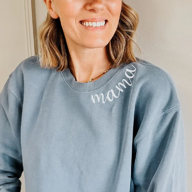 Must-Have Deals pullover workout hoodieCustom Mama Embroidered Crewneck - Slate Blue