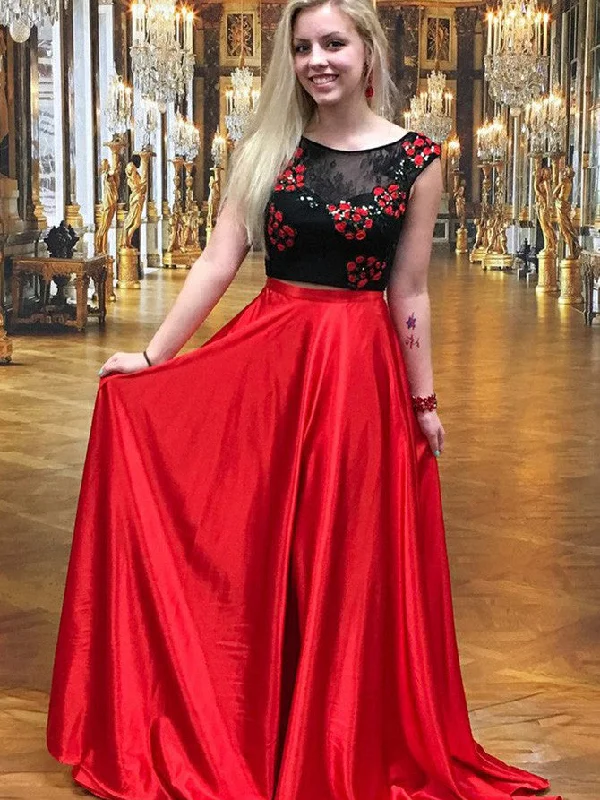 Sneak Peek Sale Two Piece Prom Dresses A-line Red and Black Lace Prom Dress Long Evening Dress JKL780 Sneak Peek Sale Two Piece Prom Dresses A-line Red and Black Lace Prom Dress Long Evening Dress JKL780