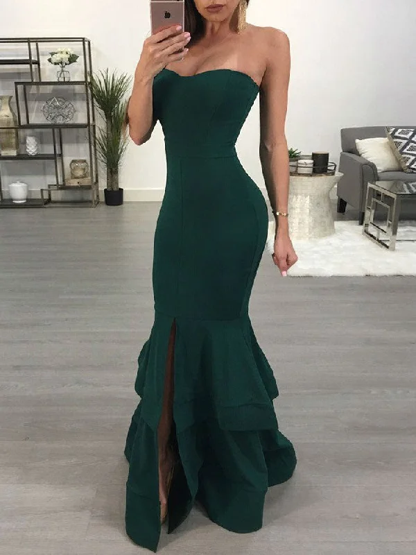 Low Prices Dark Green Prom Dresses with Slit Long Mermaid Prom Dress Sexy Evening Dress JKL1321 Low Prices Dark Green Prom Dresses with Slit Long Mermaid Prom Dress Sexy Evening Dress JKL1321