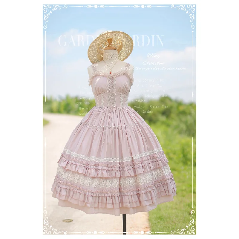 floral wrap dressTiny Garden~Dream Bouquet~Elegant Lolita Solid Color Jumper Dress