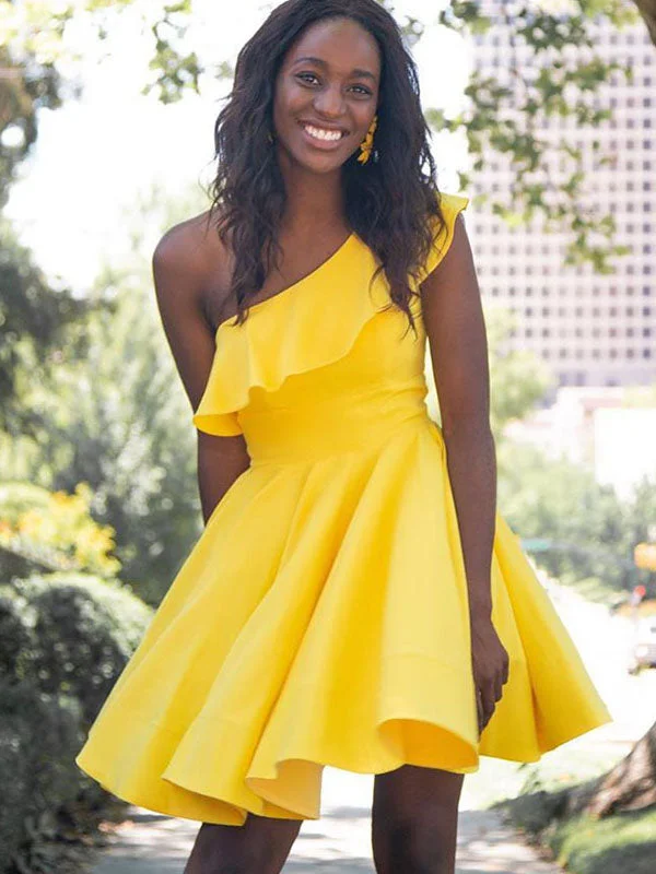 Price Break Yellow Satin One Shoulder A-Line Cute Homecoming Dress Graduation Dress AN311 Price Break Yellow Satin One Shoulder A-Line Cute Homecoming Dress Graduation Dress AN311